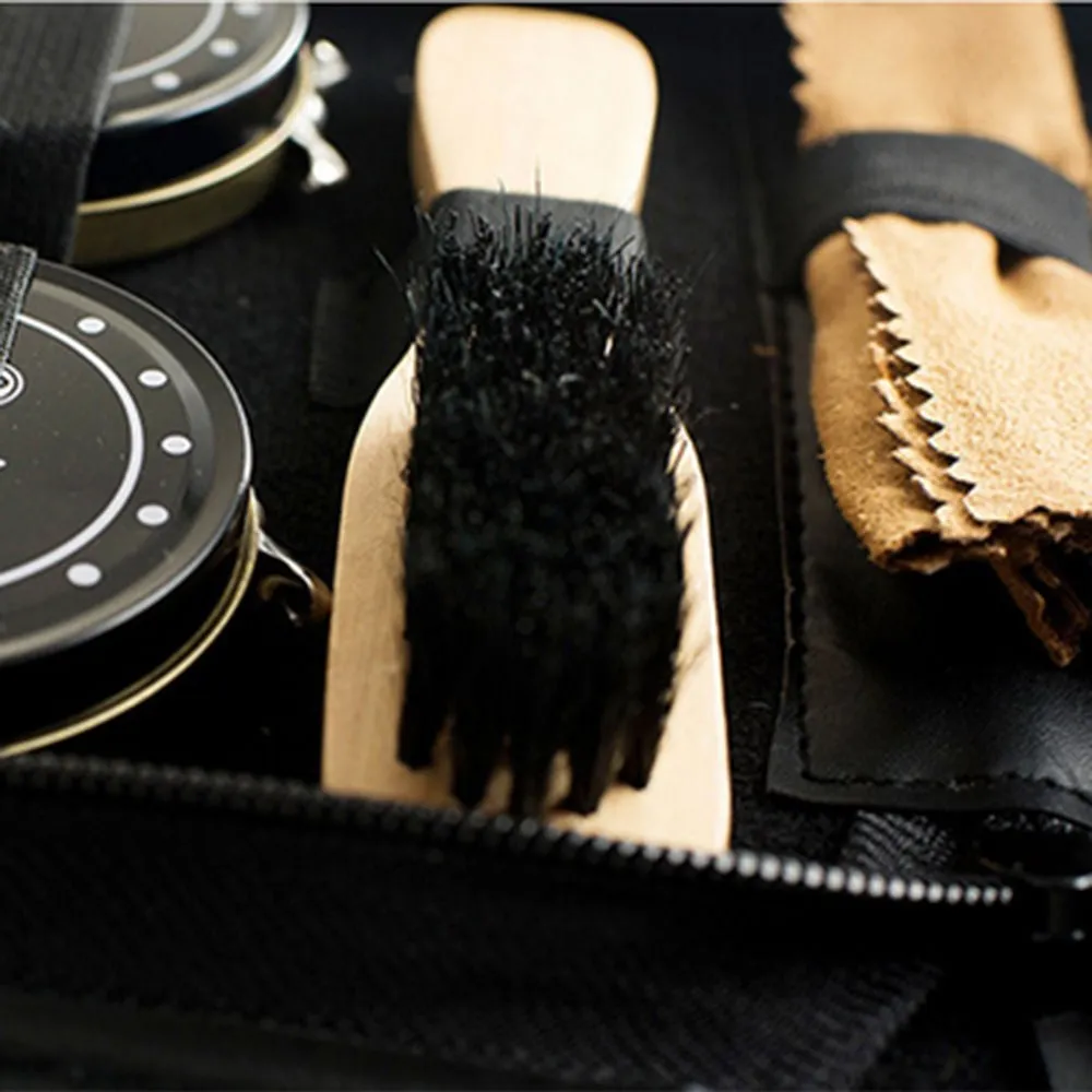 8pcs Shoe Shine Polish Cleaning Care Brushes Cloth Kit Travel With Case Shoe Shine Care Kit Shoe Care Kit