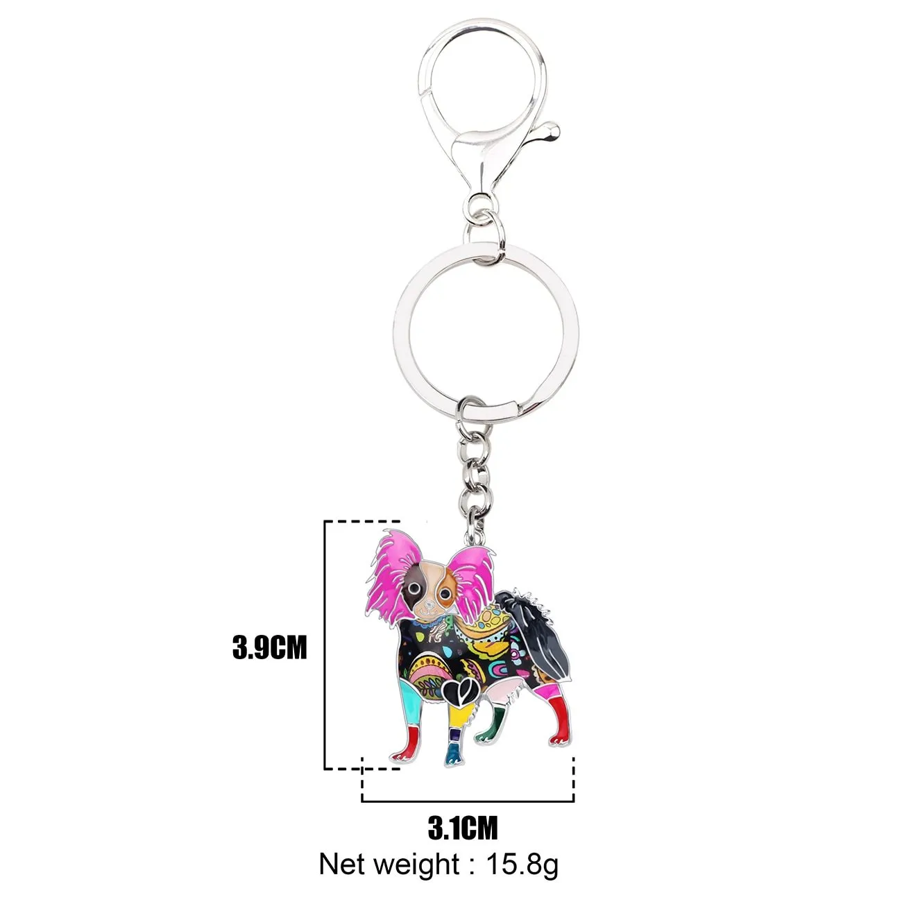 Alloy Enamel Papillon Dog Animal Pendant Statement Keychain Jewelry