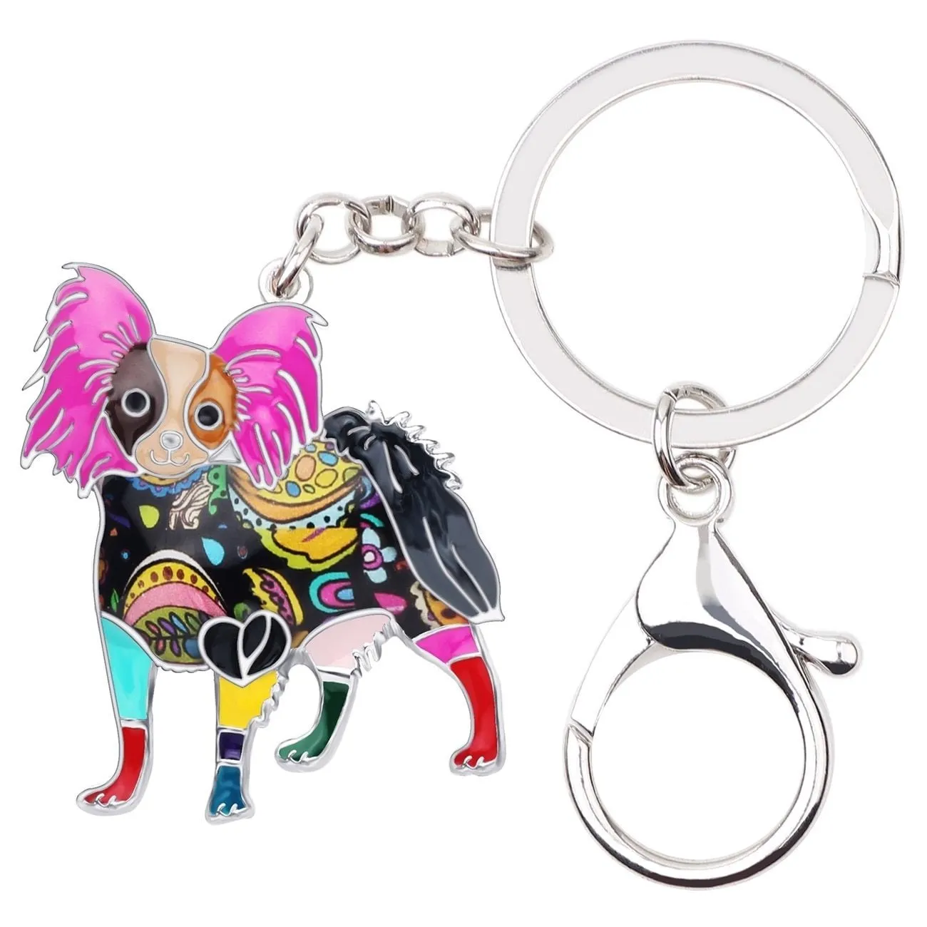 Alloy Enamel Papillon Dog Animal Pendant Statement Keychain Jewelry