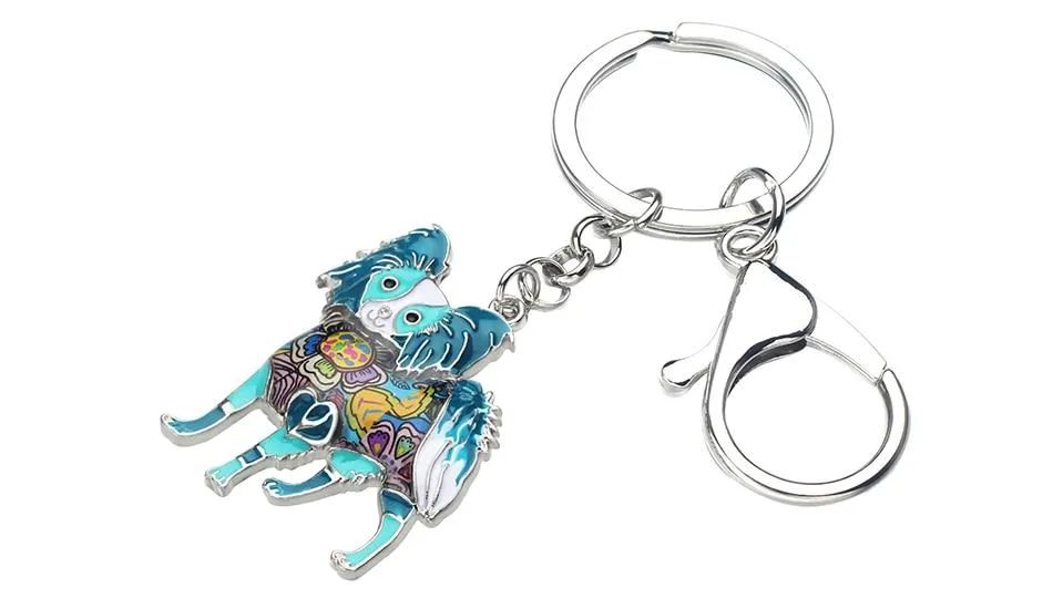 Alloy Enamel Papillon Dog Animal Pendant Statement Keychain Jewelry