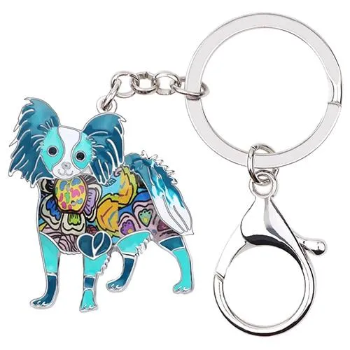 Alloy Enamel Papillon Dog Animal Pendant Statement Keychain Jewelry