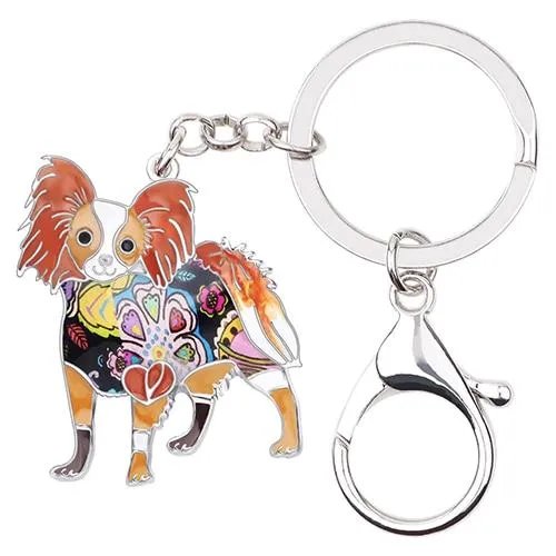 Alloy Enamel Papillon Dog Animal Pendant Statement Keychain Jewelry