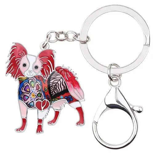 Alloy Enamel Papillon Dog Animal Pendant Statement Keychain Jewelry