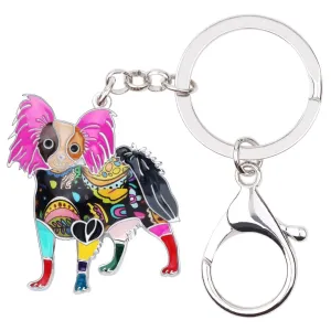 Alloy Enamel Papillon Dog Animal Pendant Statement Keychain Jewelry