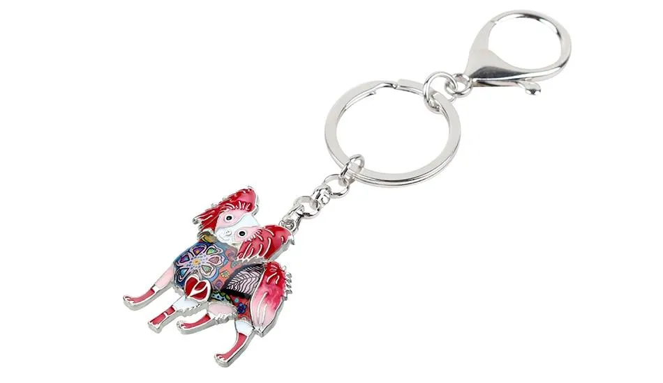 Alloy Enamel Papillon Dog Animal Pendant Statement Keychain Jewelry