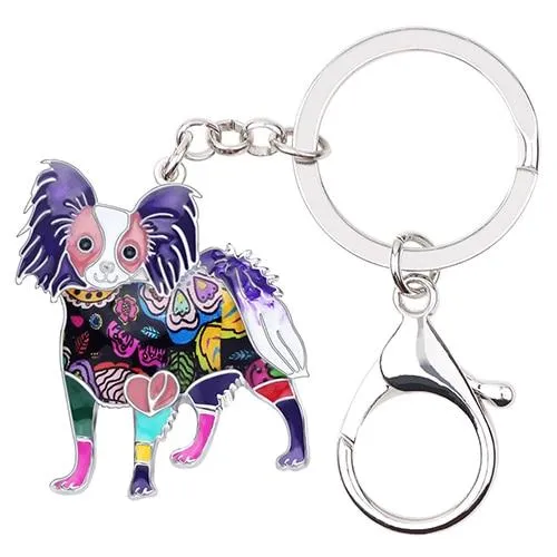 Alloy Enamel Papillon Dog Animal Pendant Statement Keychain Jewelry