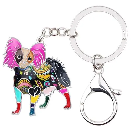 Alloy Enamel Papillon Dog Animal Pendant Statement Keychain Jewelry