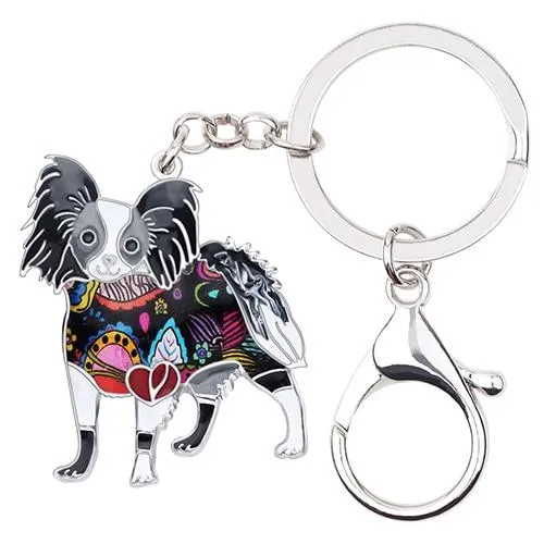 Alloy Enamel Papillon Dog Animal Pendant Statement Keychain Jewelry