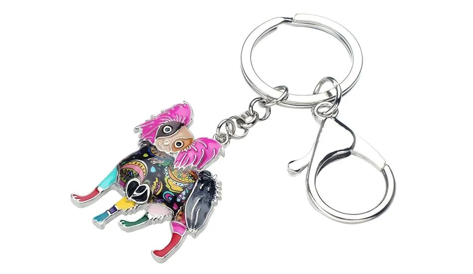 Alloy Enamel Papillon Dog Animal Pendant Statement Keychain Jewelry