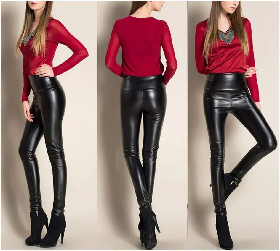 ARJOSA Women's Faux Leather Leggings High Waist Tights Skinny Pants