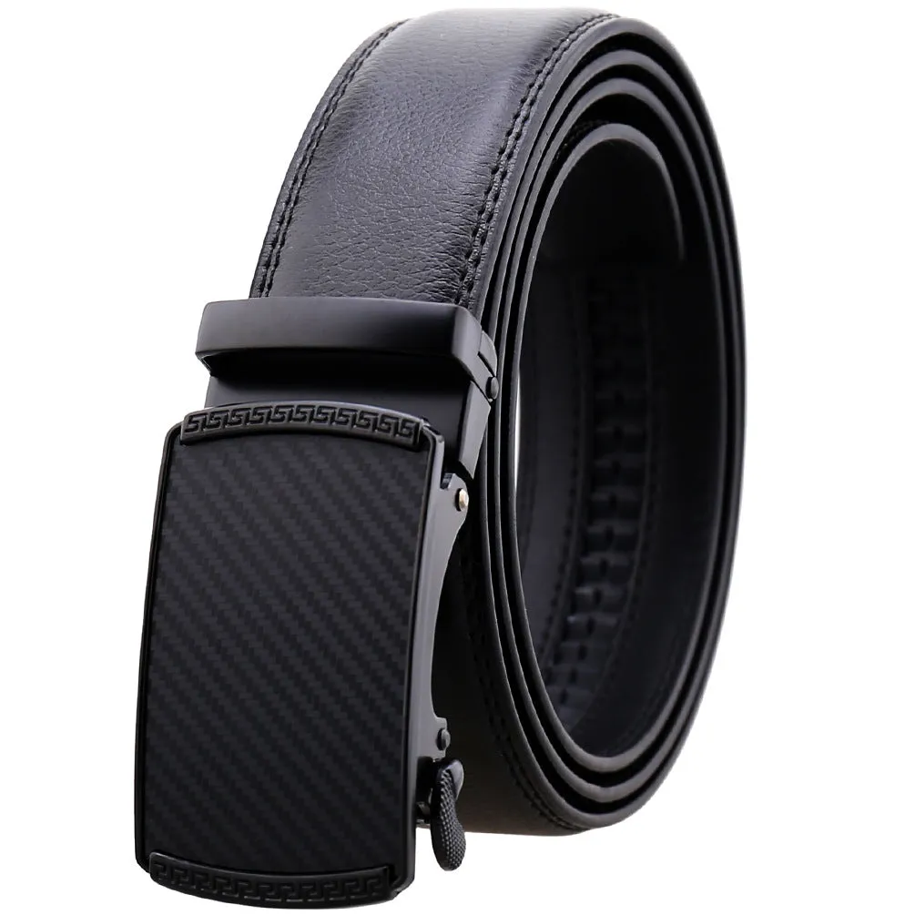 Auto-Lock Black Leather Ratchet Belt