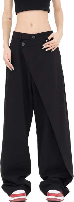 BAIMORE Women's Casual Asymmetrical High Waist Straight Leg Office Suit Pants