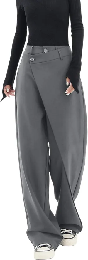 BAIMORE Women's Casual Asymmetrical High Waist Straight Leg Office Suit Pants