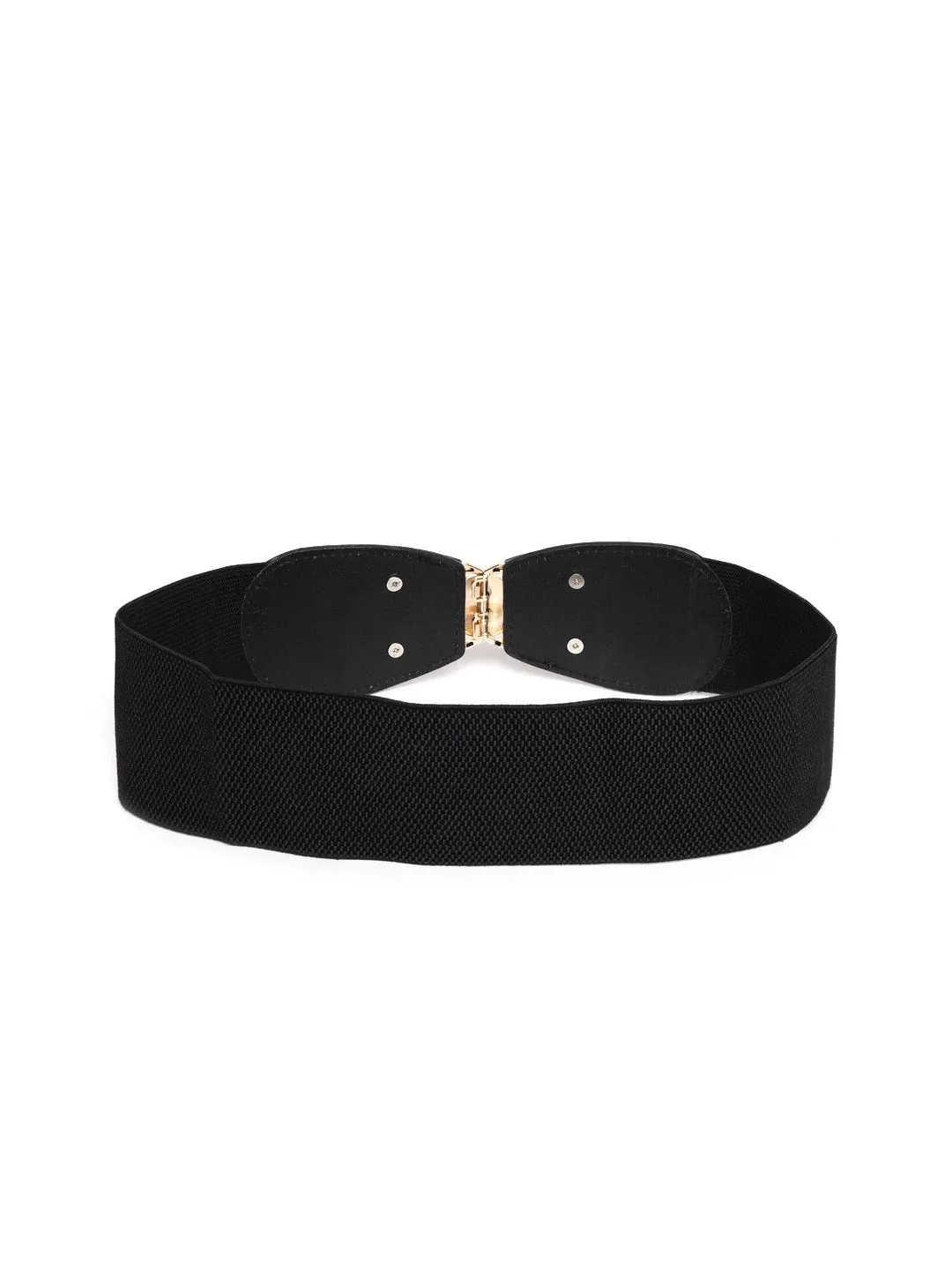 Berrylush Women Black Elastic Strap Golden Buckle Belt