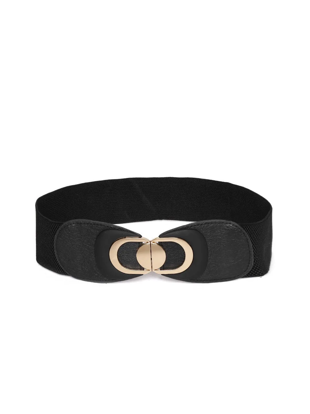 Berrylush Women Black Elastic Strap Golden Buckle Belt