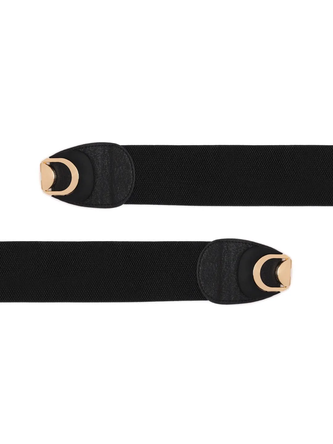 Berrylush Women Black Elastic Strap Golden Buckle Belt