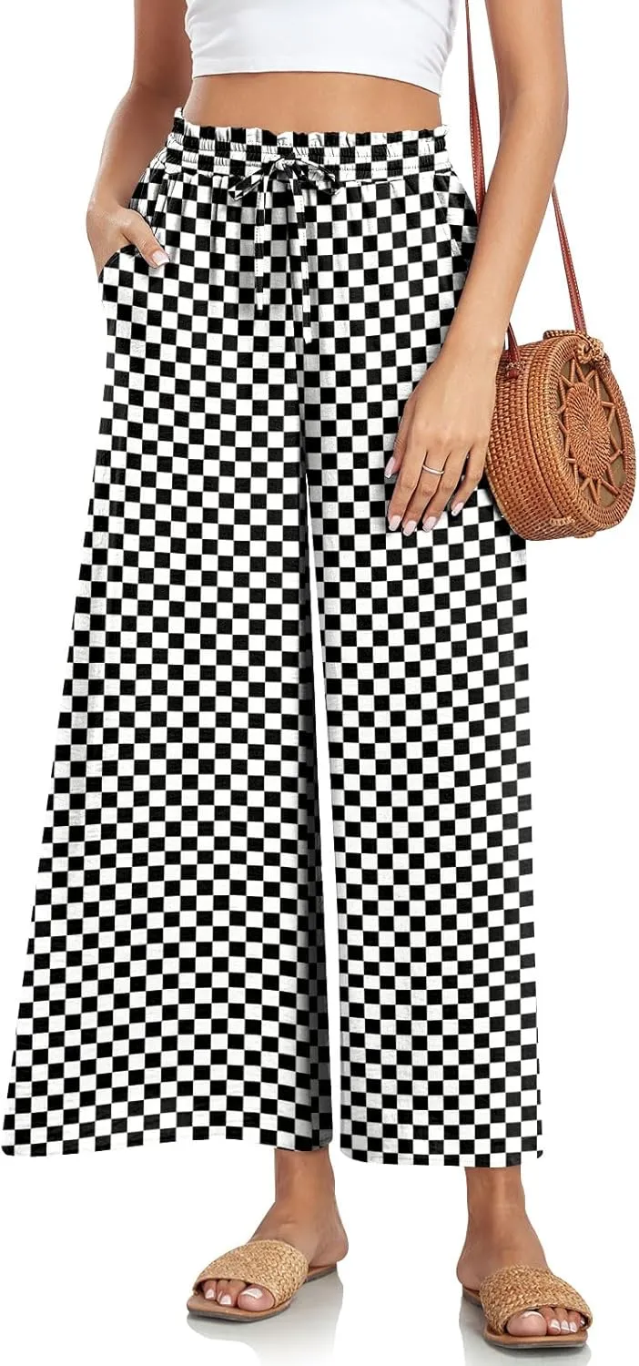 Bestbee Women's Palazzo Pants Dressy Casual Wide Leg Slacks Elastic Waist with Pockets