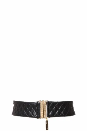Black Leather Belt With A Stitched Diamond Shaped Design