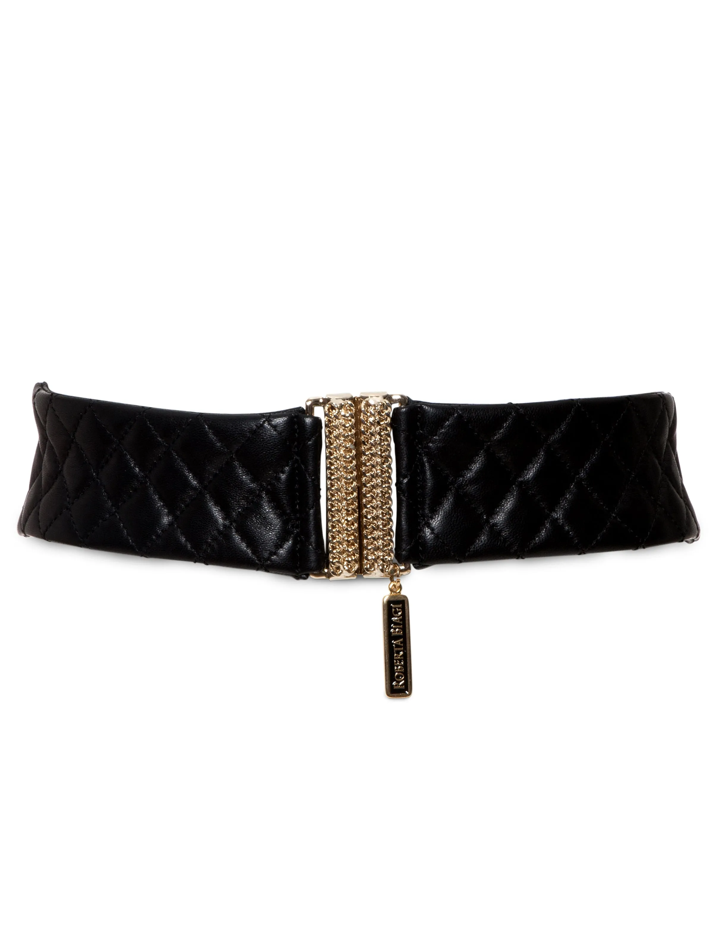 Black Leather Belt With A Stitched Diamond Shaped Design