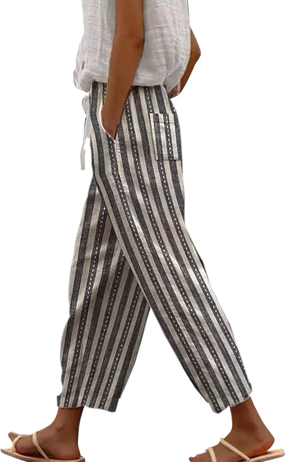 Black Leggings Women Casual Drawstring Pants High Waisted Drawstring Lounge Pants Cotton Linen Pants Women