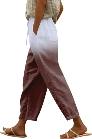 Black Leggings Women Color Cotton Linen Elastic Seven Pants Beach Casual Pants Loose Cotton Linen Palazzo