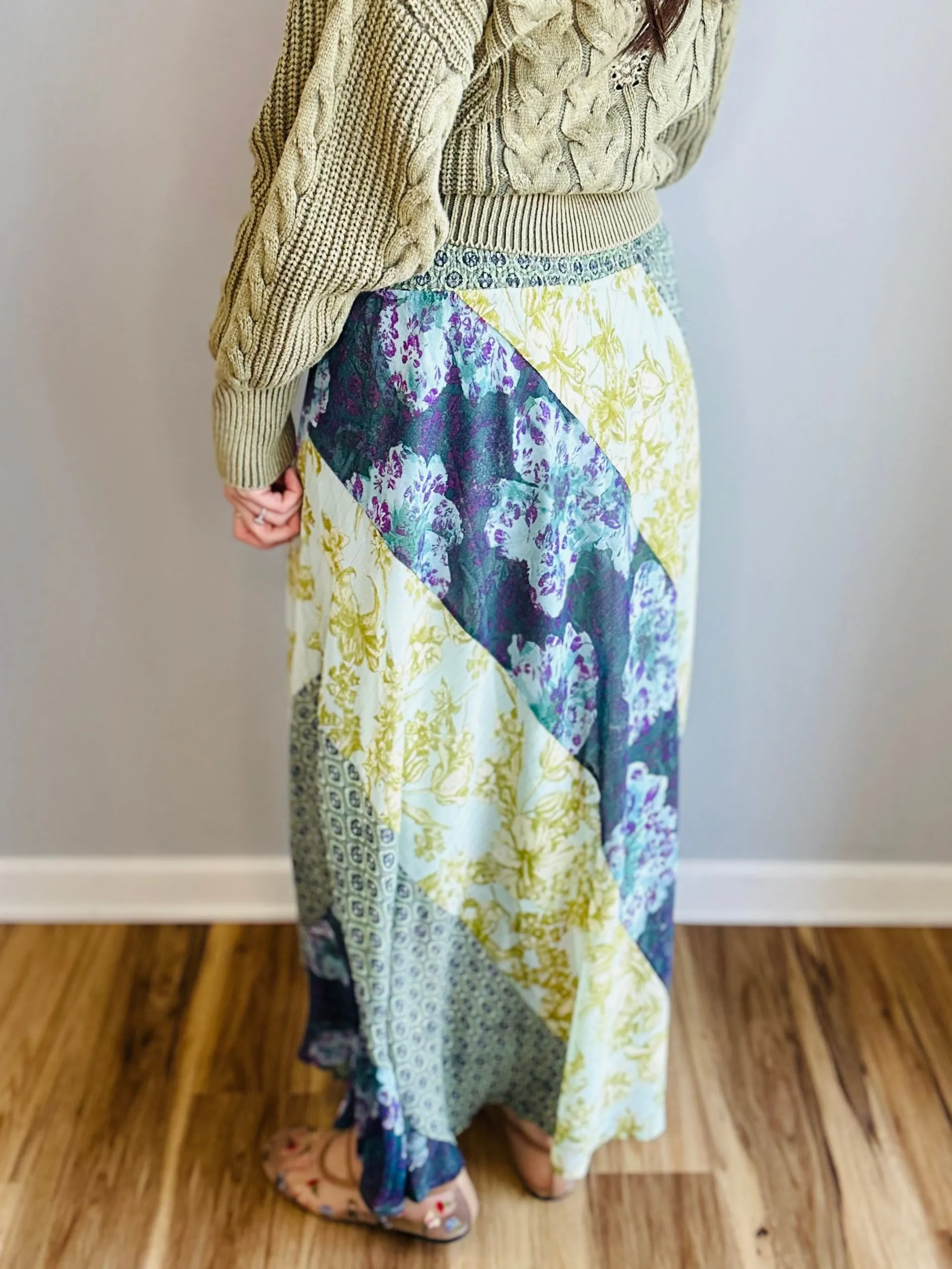 Bohemian Patchwork Midi Skirt