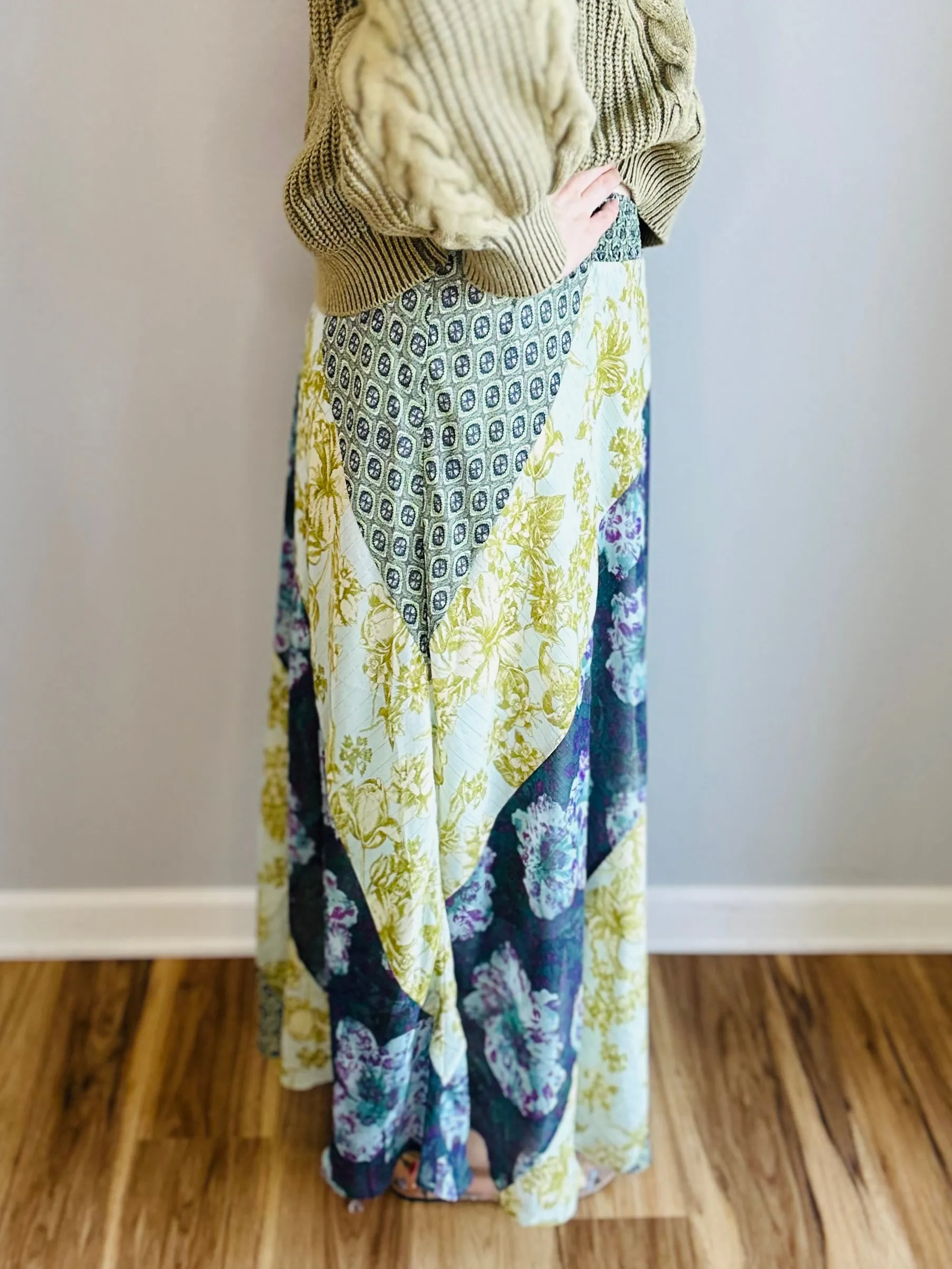 Bohemian Patchwork Midi Skirt