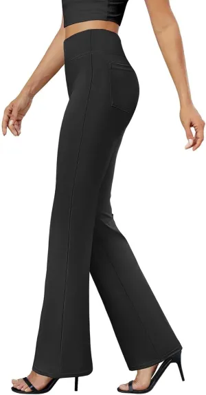 Bootcut Dress Pants for Women Solid High Waisted Straight Pant Regular Business Casual Work Trousers with Pockets