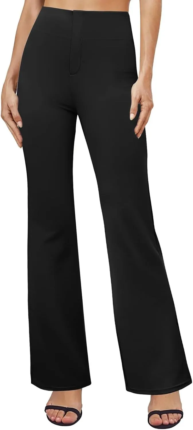 Bootcut Dress Pants for Women Solid High Waisted Straight Pant Regular Business Casual Work Trousers with Pockets
