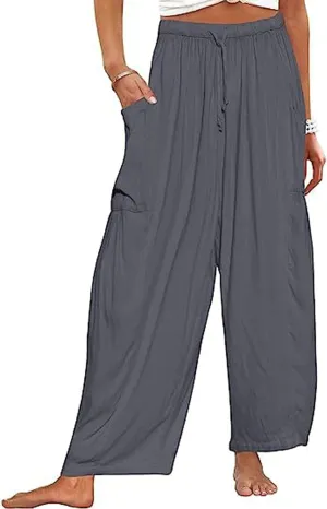 Bozanly Women's Wide Leg Loose Pants Casual High Waist Yoga Slacks Trousers with Drawstring