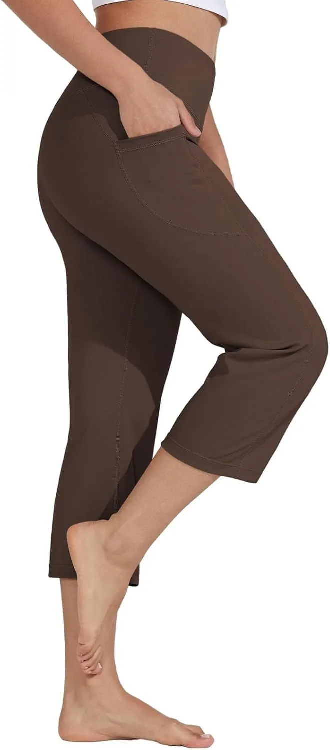Capri Pants for Women Bootcut High Waist Leggings Crop Athletic Exercise Workout Yoga Pants Tummy Control Capris Straight Leg