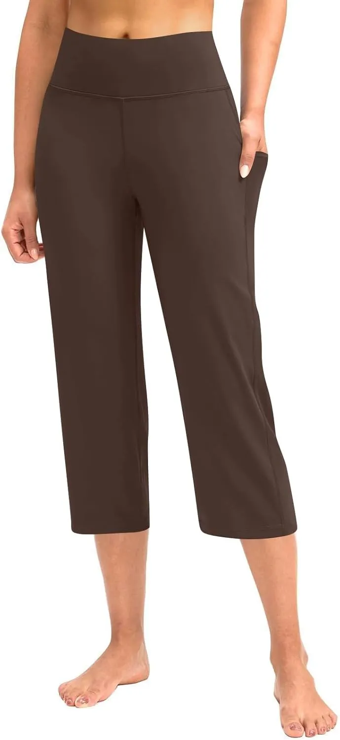 Capri Pants for Women Bootcut High Waist Leggings Crop Athletic Exercise Workout Yoga Pants Tummy Control Capris Straight Leg
