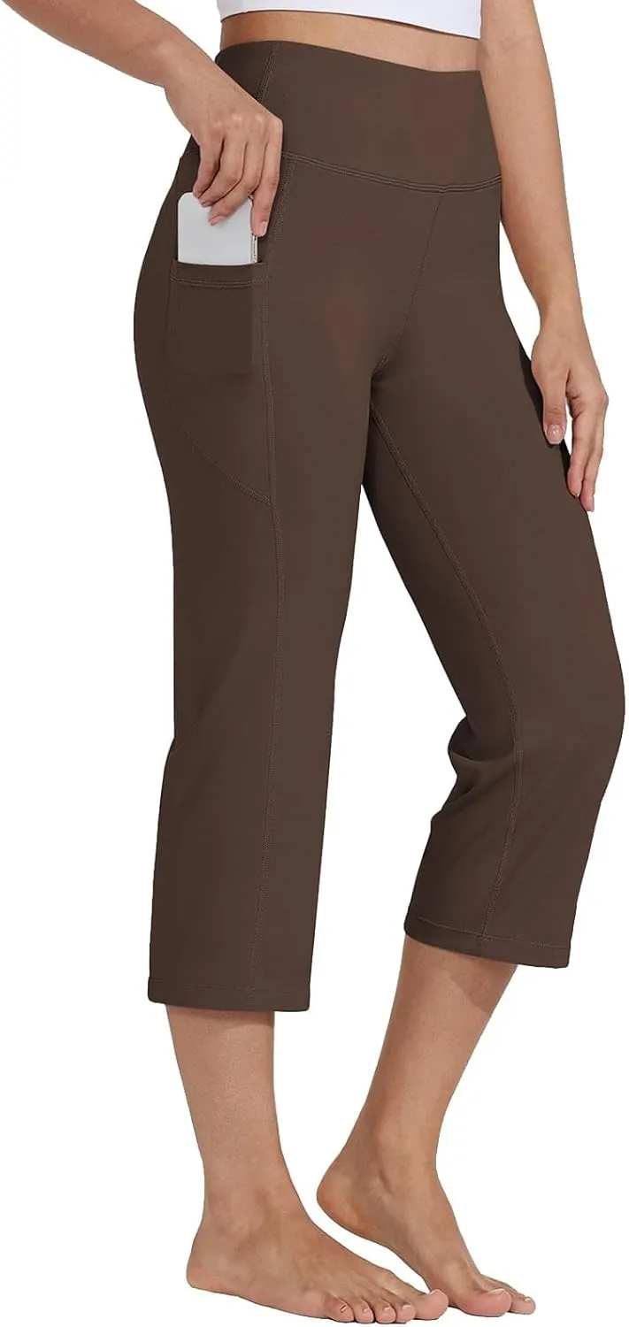 Capri Pants for Women Bootcut High Waist Leggings Crop Athletic Exercise Workout Yoga Pants Tummy Control Capris Straight Leg