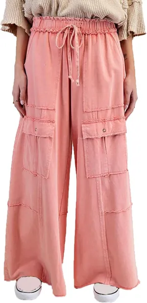 Cargo Jeans for Women Casual Baggy High Waisted Drawstring Wide Leg Jeans Lightweight Flowy Y2K Palazzo Pants with Pockets