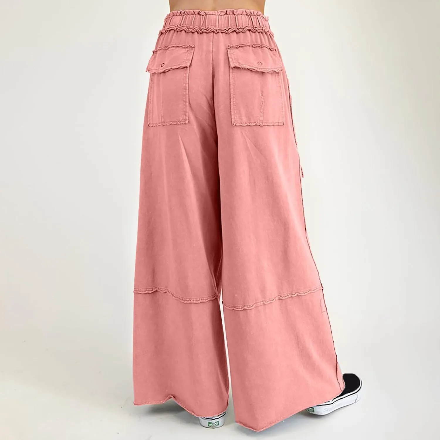 Cargo Jeans for Women Casual Baggy High Waisted Drawstring Wide Leg Jeans Lightweight Flowy Y2K Palazzo Pants with Pockets