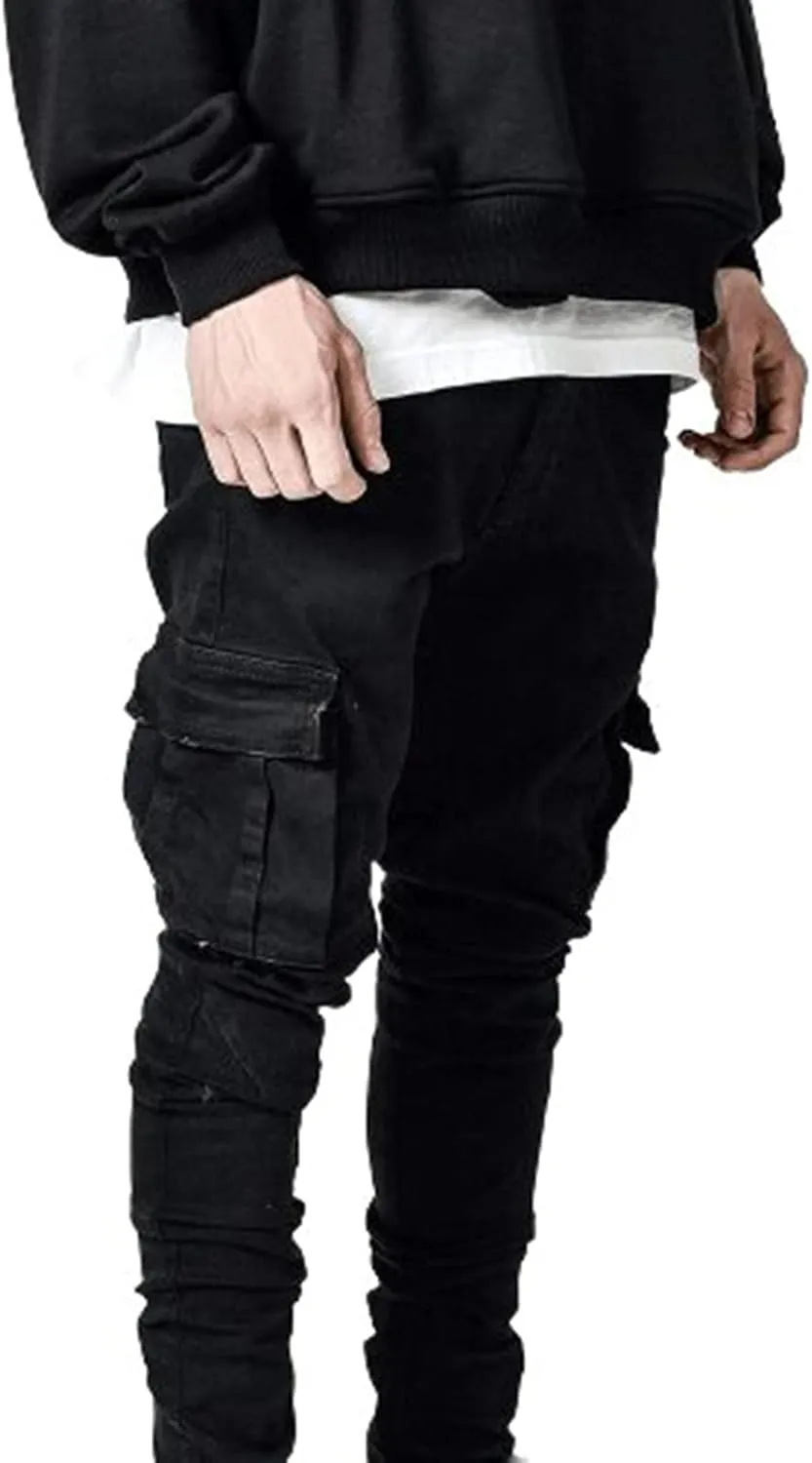 Cargo Jeans Men's Slim Fit Stretch Skinny Denim Pencil Pants Motorcycle Ripped Tapered Cargo Pockets Work Pants Jeans