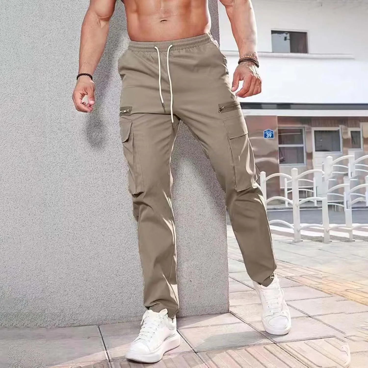 Cargo Pants for Men Big Tall Cotton Casual Cargo Work Pants Baggy Joggers Athletic Pants Loose Straight Sweatpants