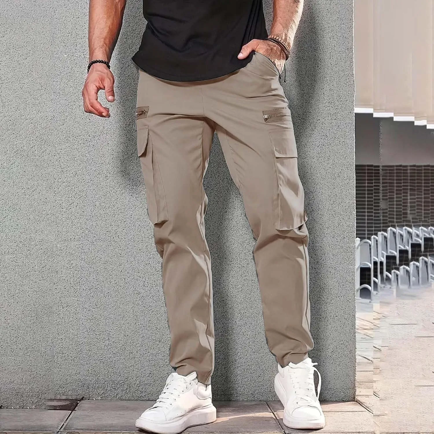 Cargo Pants for Men Big Tall Cotton Casual Cargo Work Pants Baggy Joggers Athletic Pants Loose Straight Sweatpants