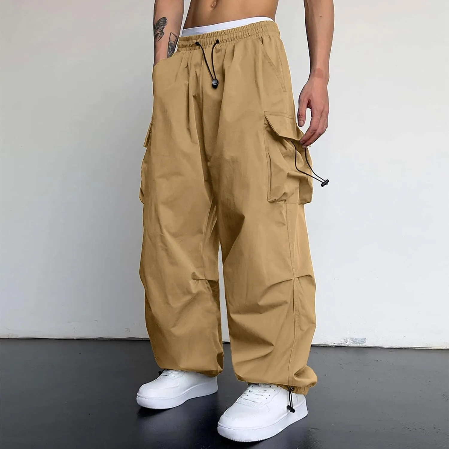 Cargo Pants Men Loose Fit Casual Joggers Elasticated Waist Cargo Work Combat Pant Multi Pockets
