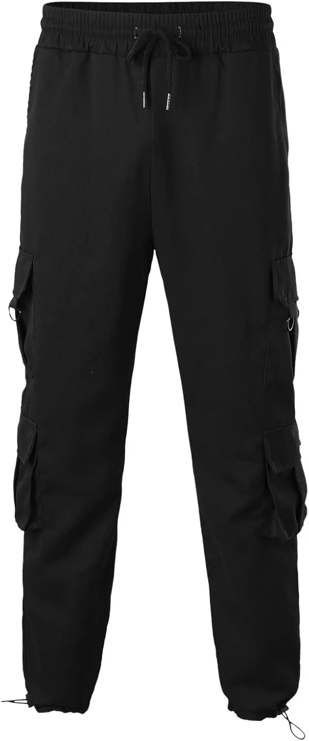 Cargo Trousers for Men Heavyweight Fleece Cargo Sweatpants Elastic Waist Joggers Baggy Drawstring Sweat Pants with