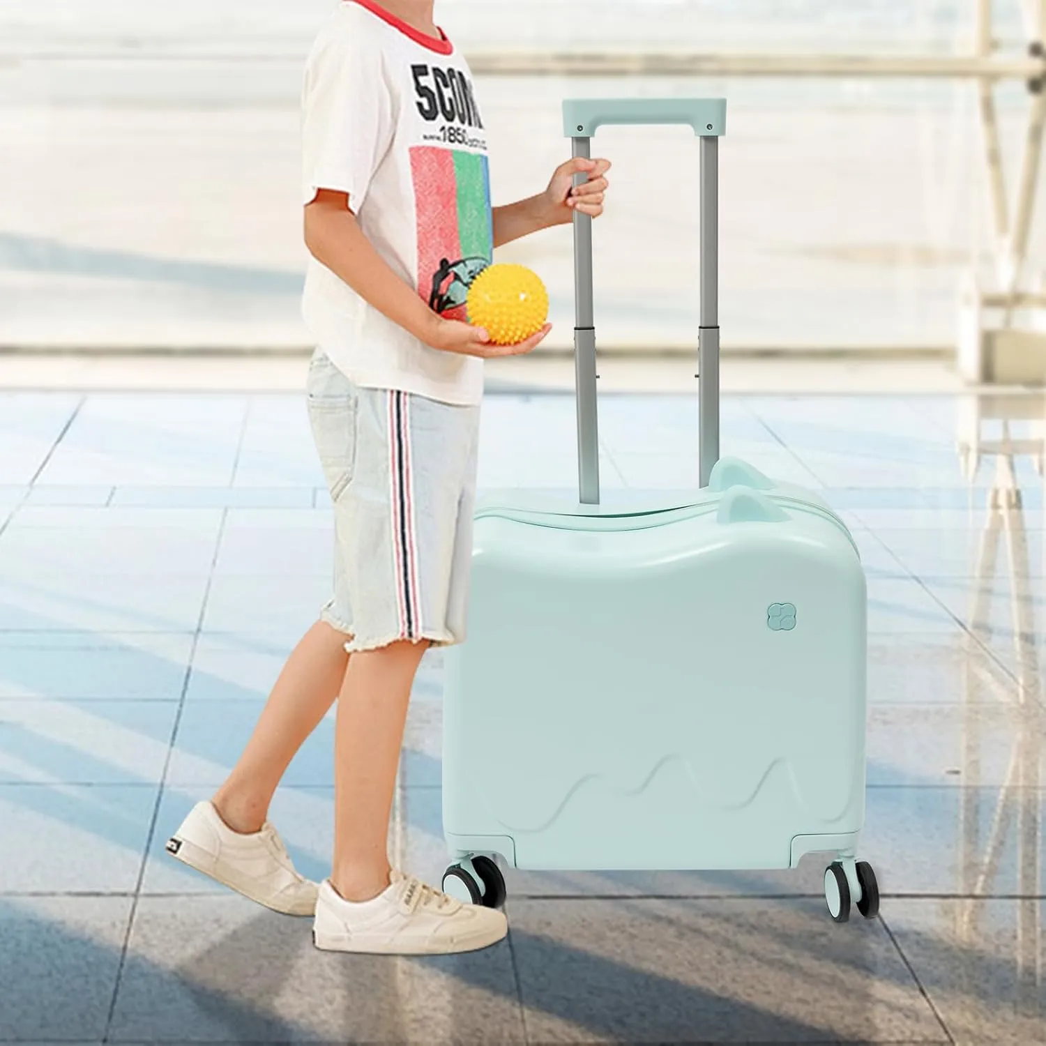 Carry On Luggage Case, 18 Inch Cute Ride-on Suitcase with Wheels Small Rolling Travel Luggage with Lock Lightweight Bag for Short Travel (Mint Green)