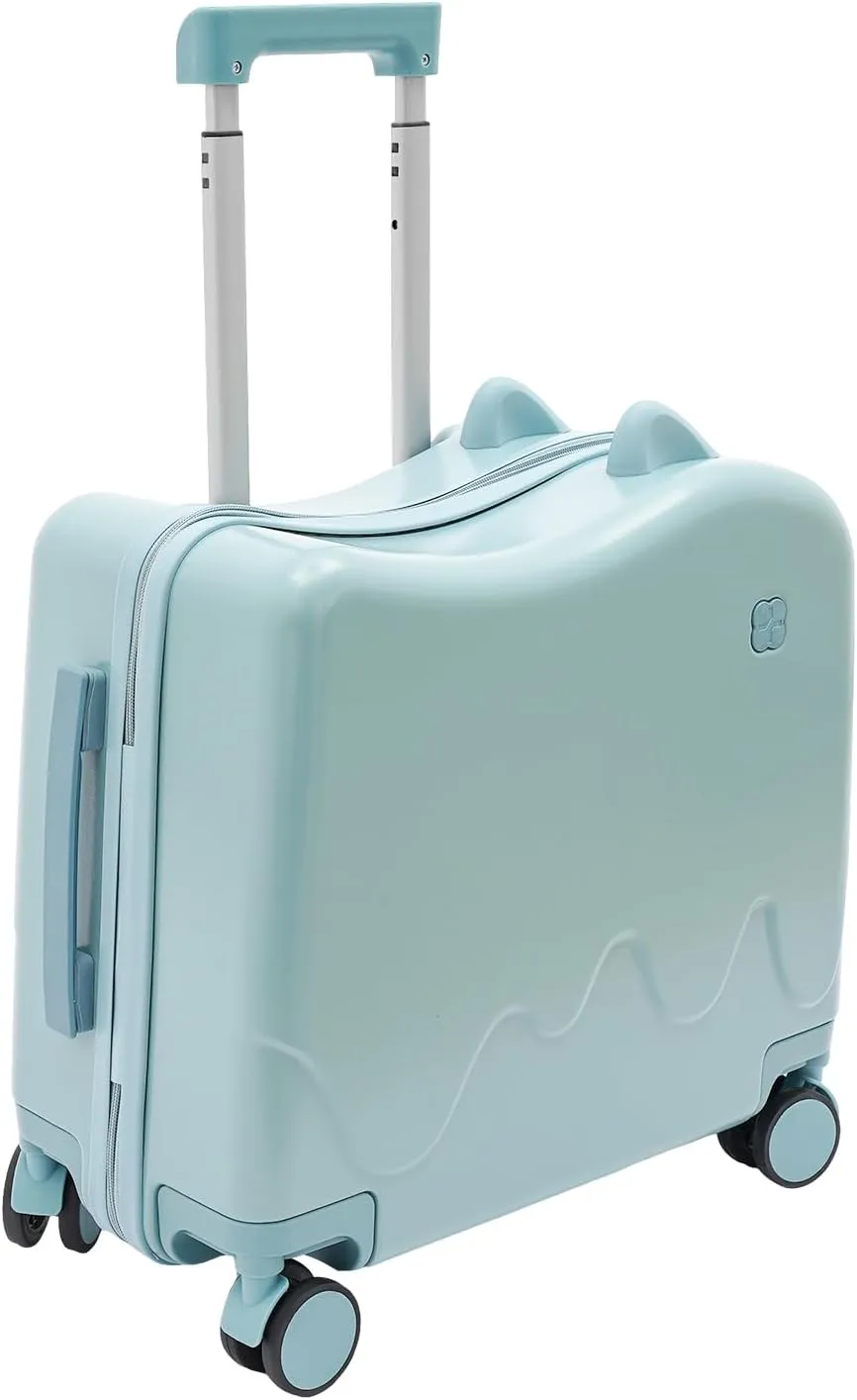 Carry On Luggage Case, 18 Inch Rolling Travel Luggage with Lock Small Ride-on Suitcase with Wheels Cute Lightweight for Short Travel (Sky Blue)