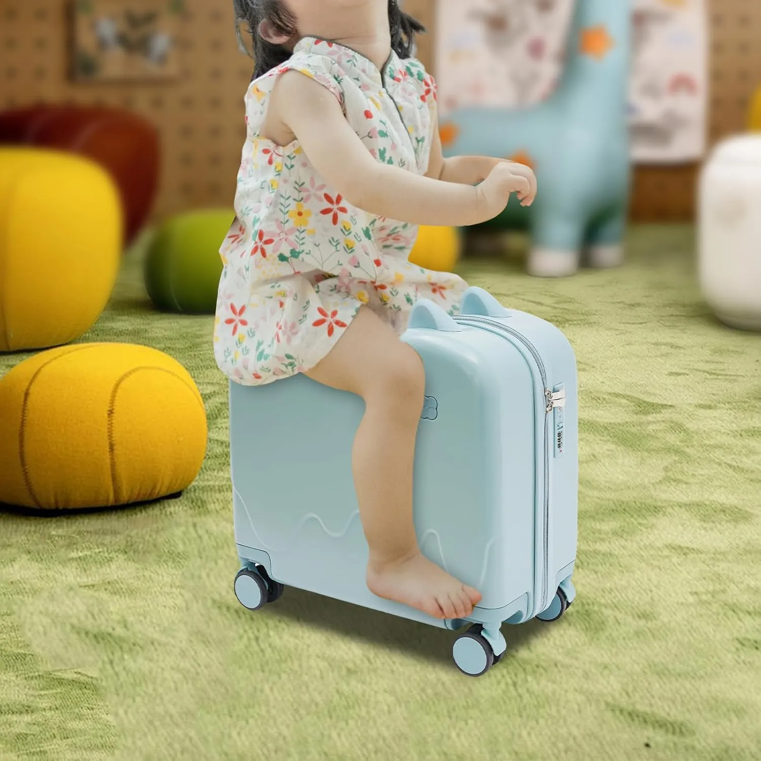 Carry On Luggage Case, 18 Inch Rolling Travel Luggage with Lock Small Ride-on Suitcase with Wheels Cute Lightweight for Short Travel (Sky Blue)