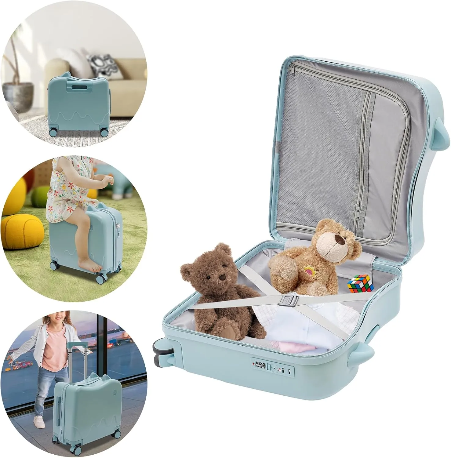 Carry On Luggage Case, 18 Inch Rolling Travel Luggage with Lock Small Ride-on Suitcase with Wheels Cute Lightweight for Short Travel (Sky Blue)