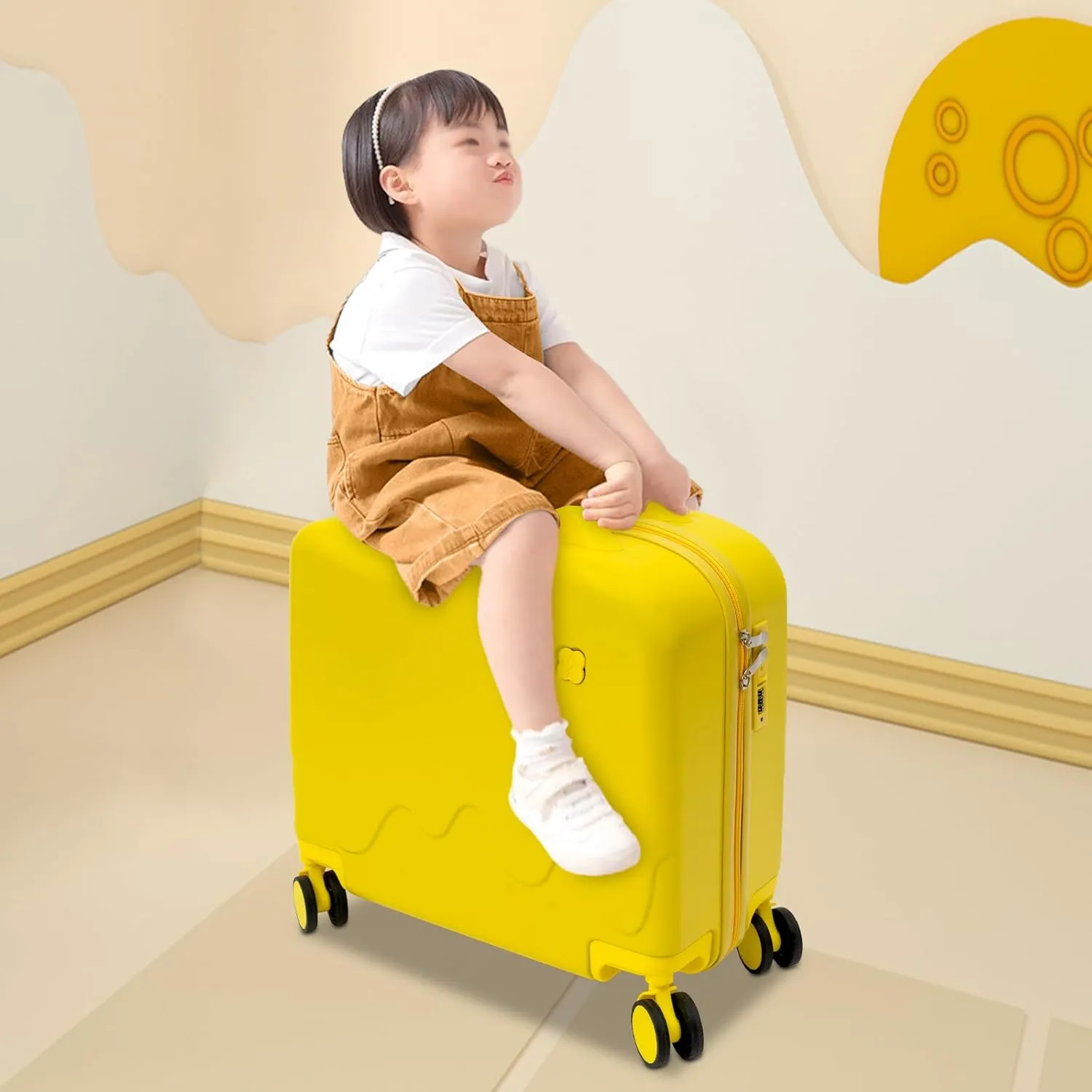 Carry On Luggage Case, 18 Inch Rolling Travel Luggage with Lock Small Ride-on Suitcase with Wheels Cute Lightweight for Short Travel (Yellow)