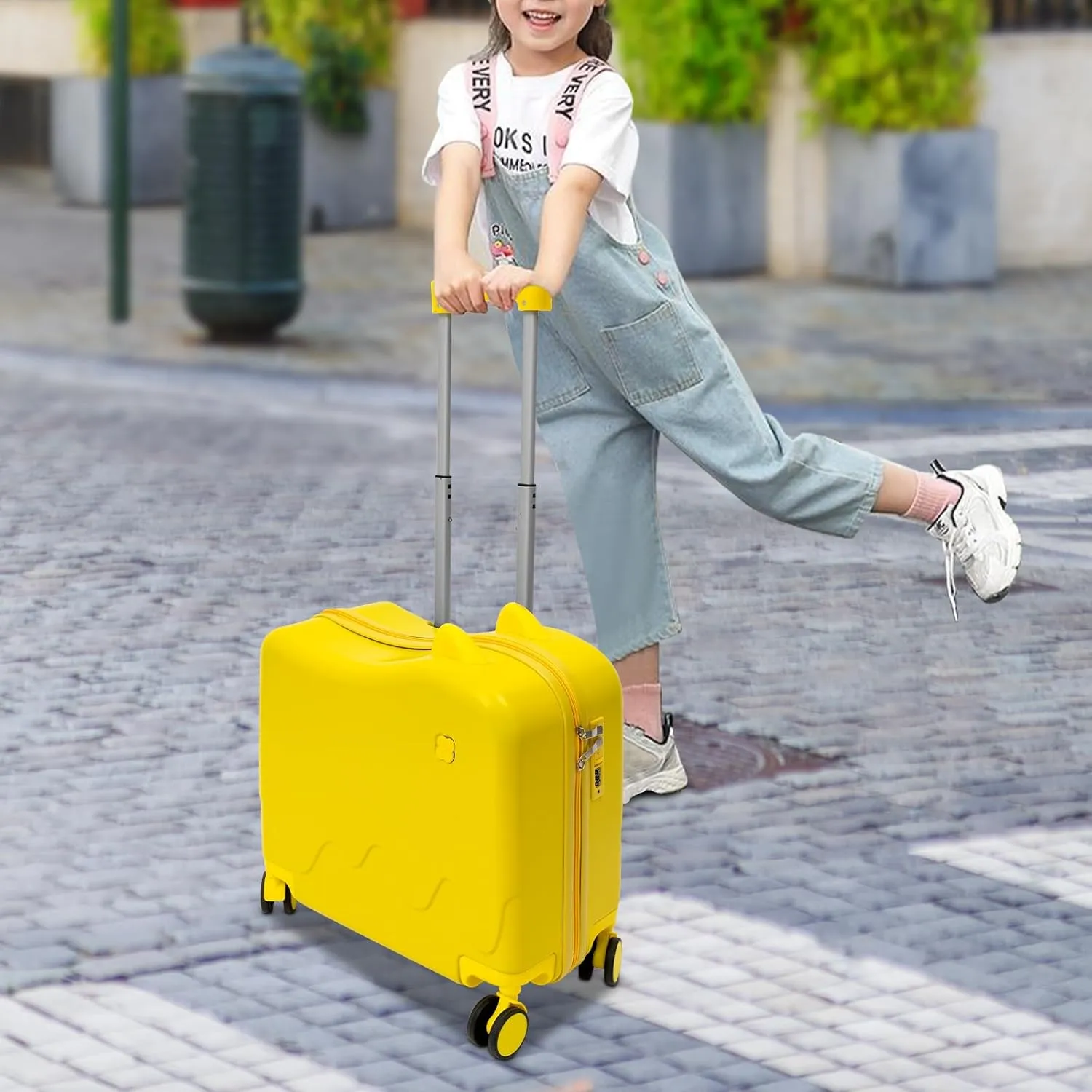 Carry On Luggage Case, 18 Inch Rolling Travel Luggage with Lock Small Ride-on Suitcase with Wheels Cute Lightweight for Short Travel (Yellow)