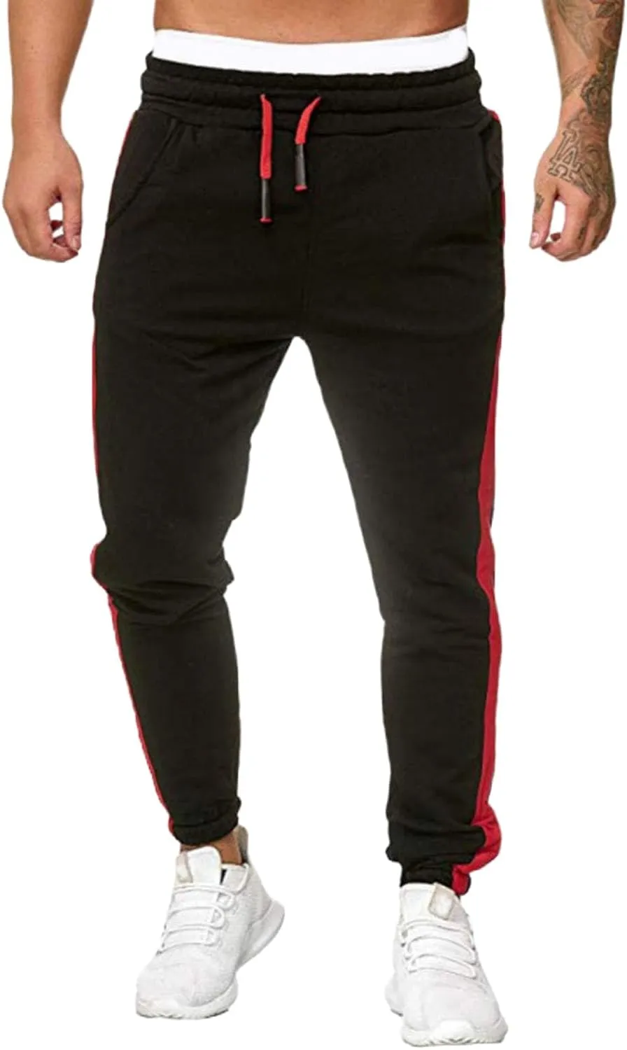 Chinos Pants Men Mid Waist Sweatpants Straight Leg Trousers Classic Workout Joggers Lounge Pants Slacks with Pockets