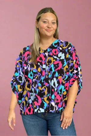 Color Splash V-Neck Top Black