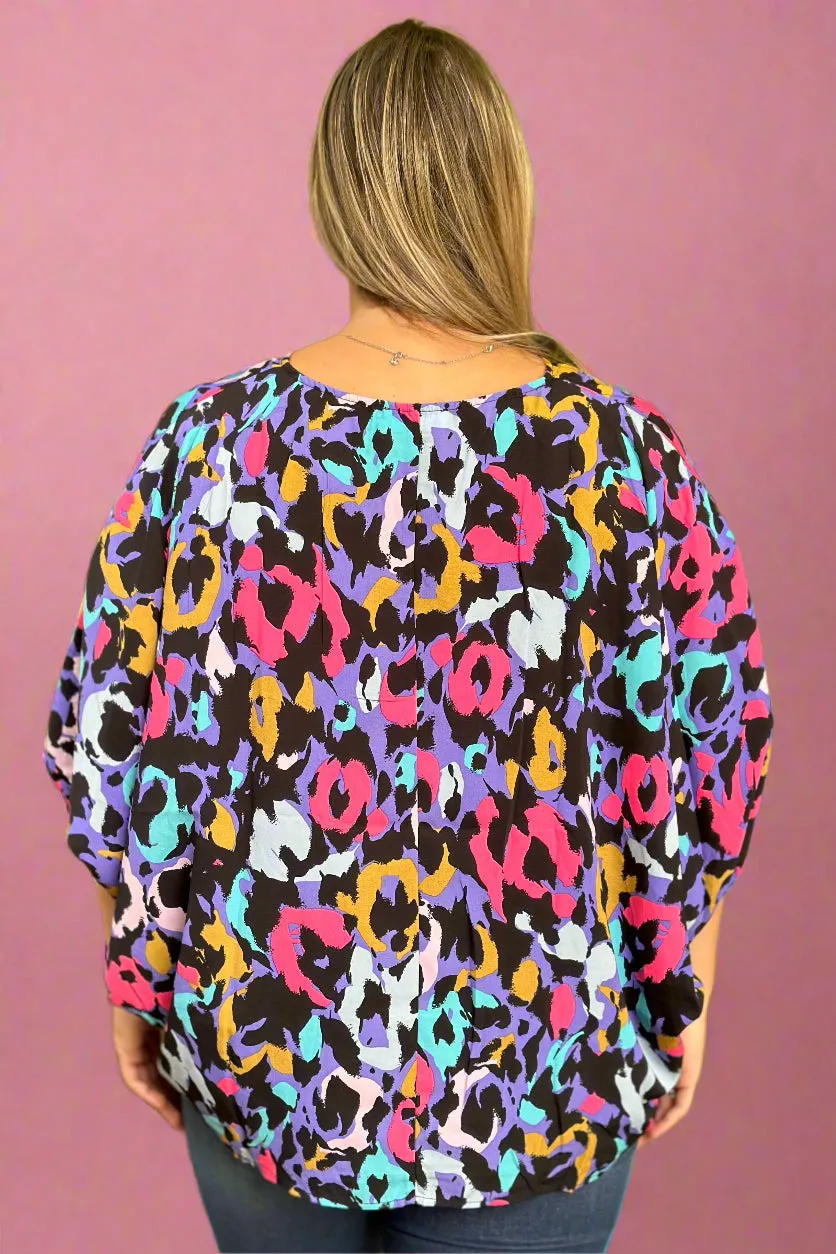 Color Splash V-Neck Top Black