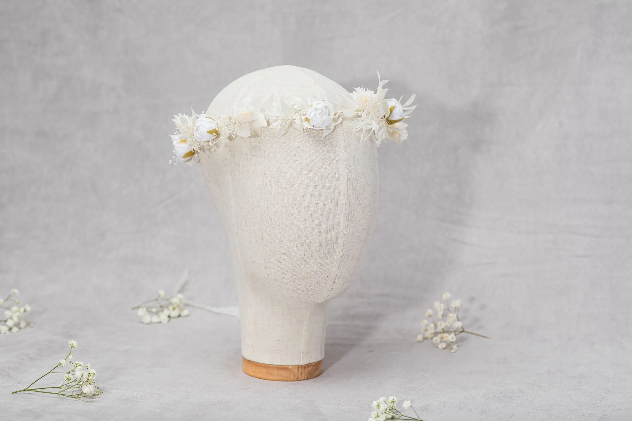 Communion flower wreath with white peonies